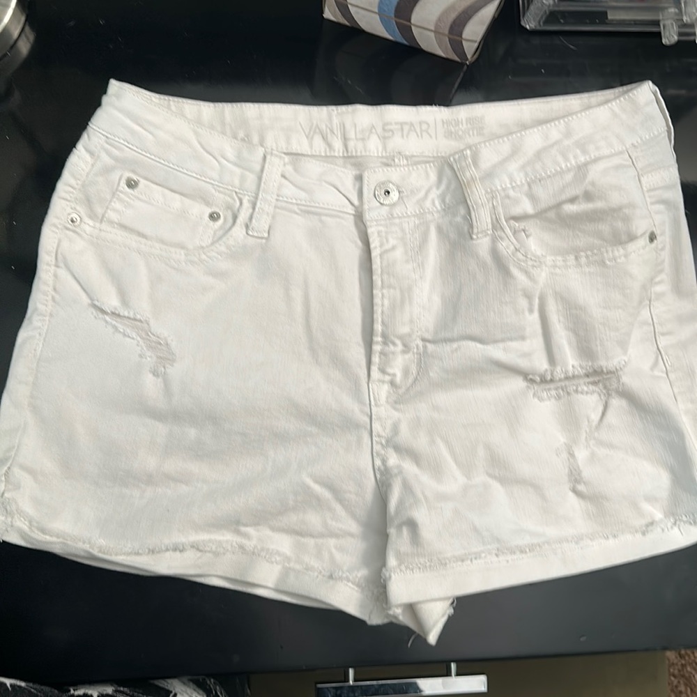 White high rise ripped shorts